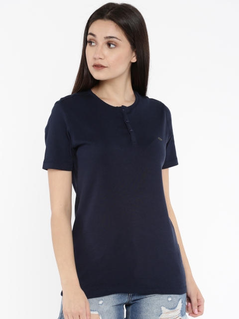 

Numero Uno Women Navy Solid Henley Neck T-shirt, Navy blue