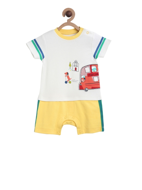 

MINI KLUB Boys Off-White & Yellow Printed Romper