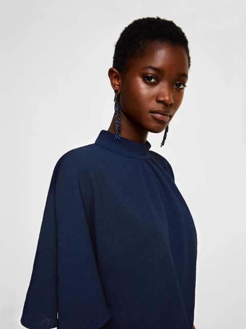 

MANGO Women Navy Blue Solid A-Line Dress
