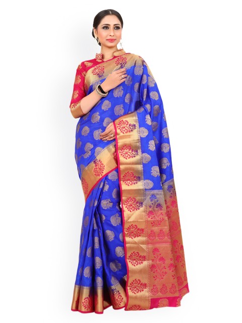 

MIMOSA Blue & Pink Art Silk Embellished Kanjeevaram Saree