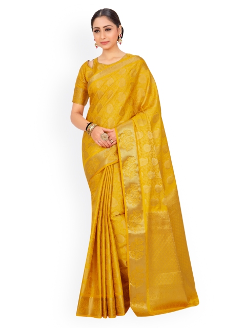 

MIMOSA Mustard Yellow & Gold-Toned Art Silk Woven Design Kanjeevaram Saree