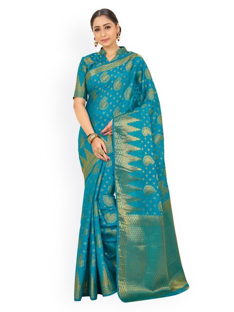 

MIMOSA Teal Art Silk Woven Design Kanjeevaram Saree