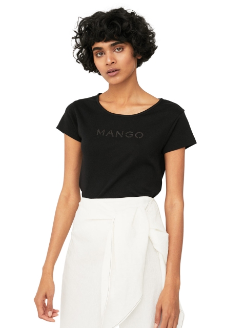 

MANGO Women Black Solid Round Neck T-shirt