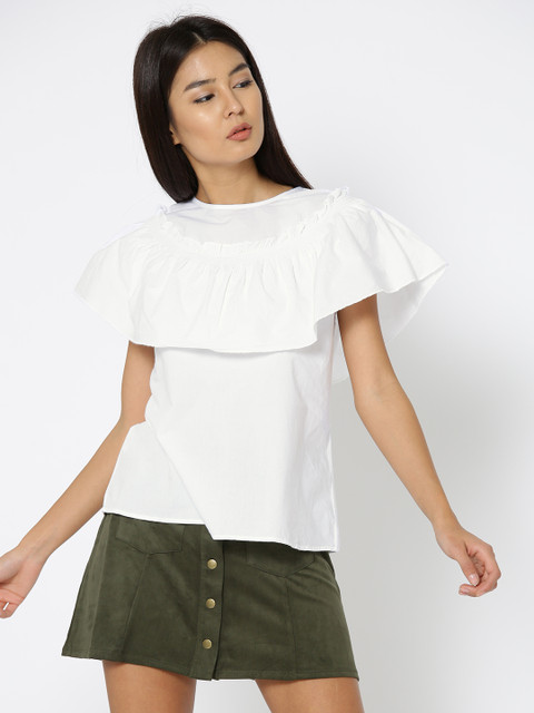 

MANGO Women White Layered Solid Top