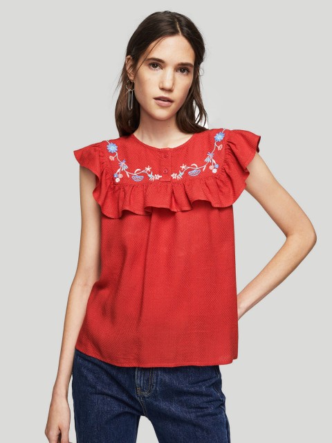 

MANGO Women Red Self-Design Layered Top