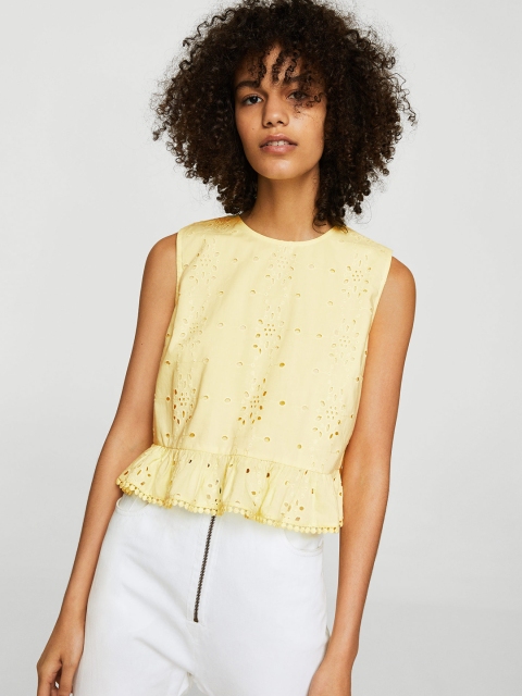 

MANGO Women Yellow Self Design Top