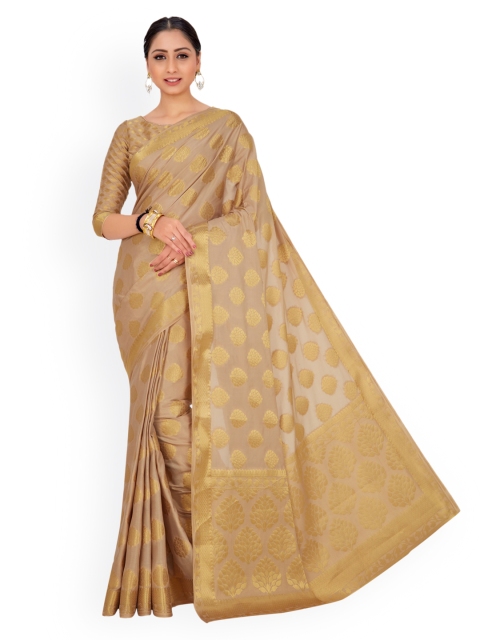 

MIMOSA Beige Poly Crepe Woven Design Kanjeevaram Saree