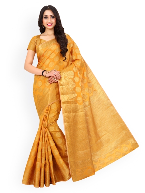 

MIMOSA Mustard & Gold-Toned Art Silk Embellished Kanjeevaram Saree