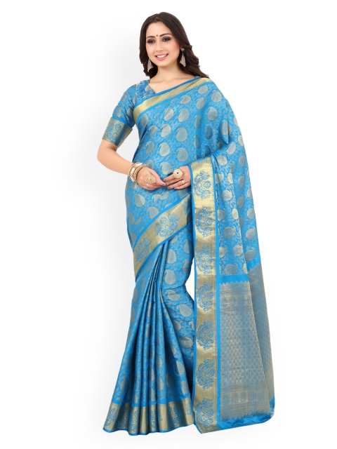 

MIMOSA Blue & Gold-Toned Art Silk Embellished Kanjeevaram Saree