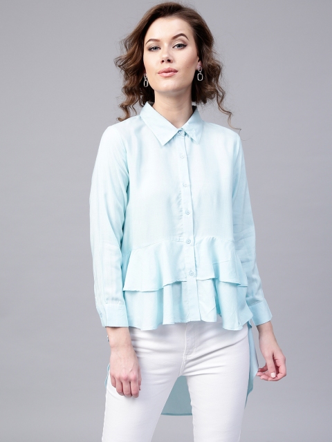 

SASSAFRAS Women Blue Solid High-Low Shirt