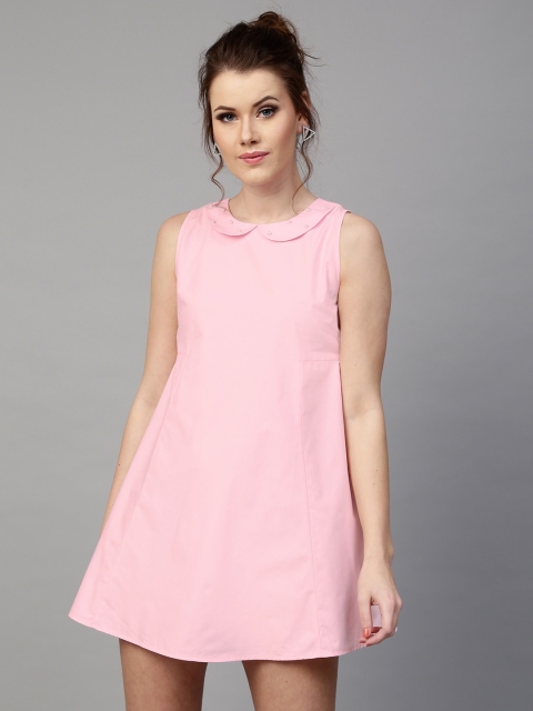 

SASSAFRAS Women Pink Solid A-Line Dress