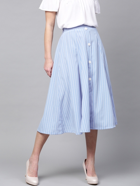 

SASSAFRAS Blue & White Midi Flared Skirt