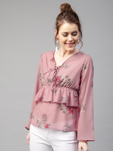 

SASSAFRAS Women Mauve Layered Floral Print Top