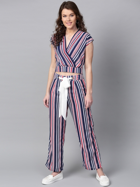 

SASSAFRAS Women Navy Blue & Red Striped Parallel Trousers
