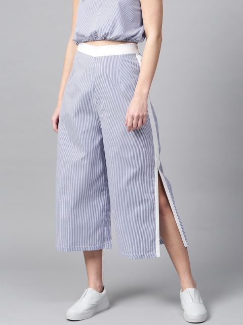 

SASSAFRAS Women Blue & White Striped Culottes