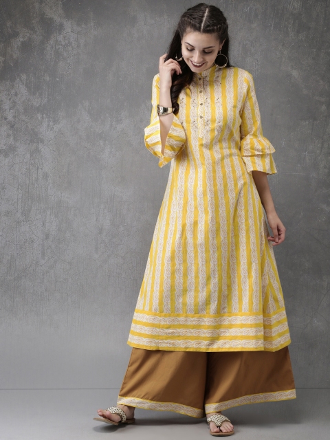 

Anouk Women Yellow Printed Kurta with Palazzos