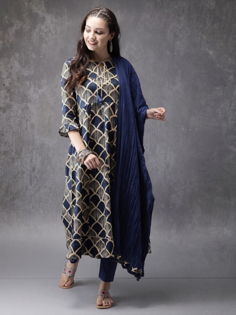 

Anouk Women Blue & Beige Printed Kurta with Trousers and Dupatta