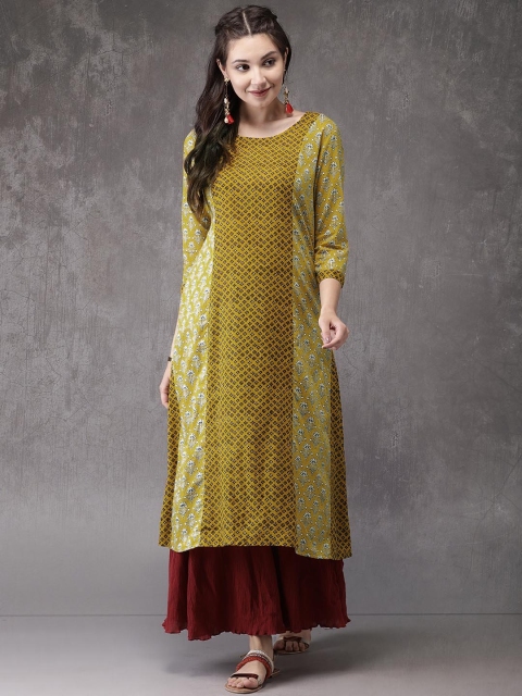 

Anouk Women Yellow Printed A-Line Kurta