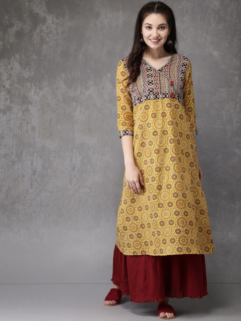

Anouk Women Yellow Yoke Design A-Line Kurta