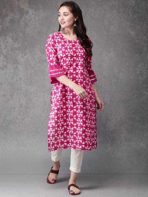 

Anouk Women Pink & White Printed Straight Kurta