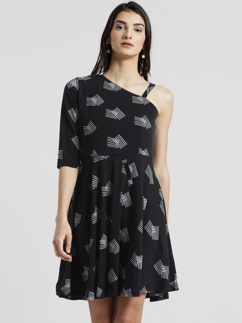 

Zink London Women Black Printed Fit and Flare Dress