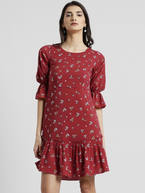 

Zink London Women Red Printed Drop-Waist Dress