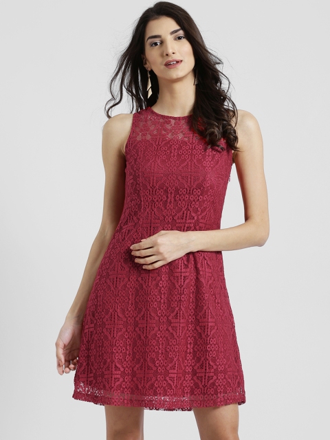 

Zink London Women Red Self Design A-Line Dress