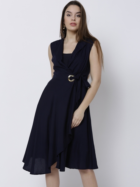 

Tokyo Talkies Women Navy Blue Solid Wrap Dress