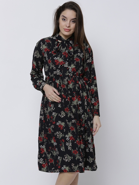

Tokyo Talkies Women Black Printed Fit and Flare Dress