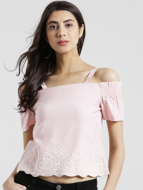 

Zink London Women Pink Self Design Bardot Top