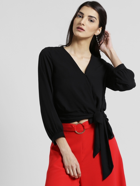 

Zink London Women Black Solid Wrap Top