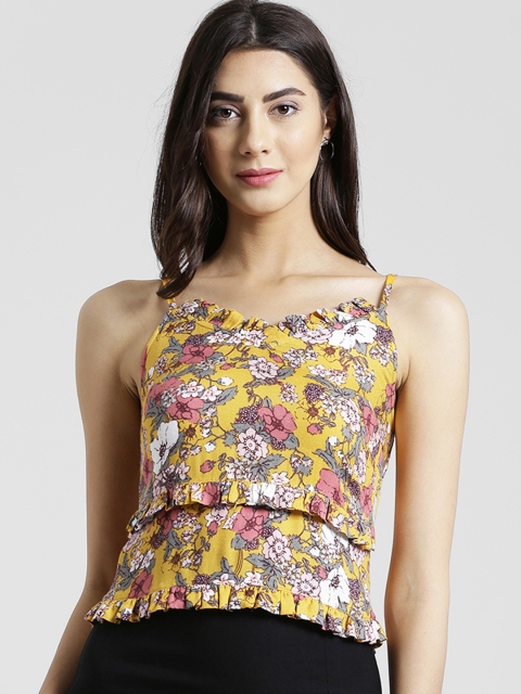 

Zink London Women Yellow Printed Tiered Top