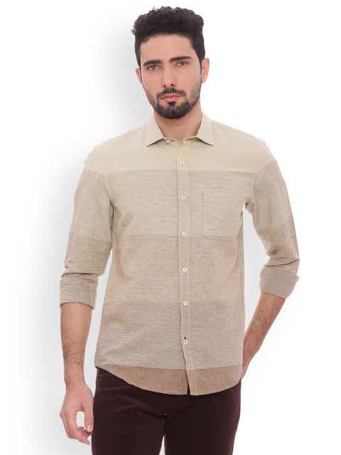 

Basics Men Khaki Slim Fit Striped Casual Shirt