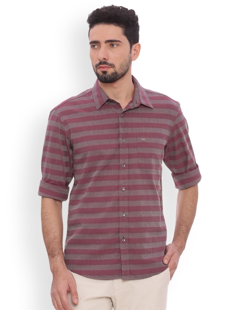 

Basics Men Red Slim Fit Striped Casual Shirt