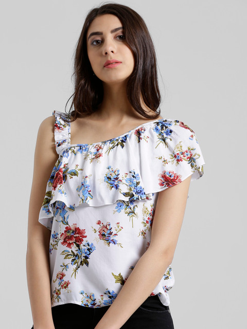 

Zink London Women White Printed Bardot Top