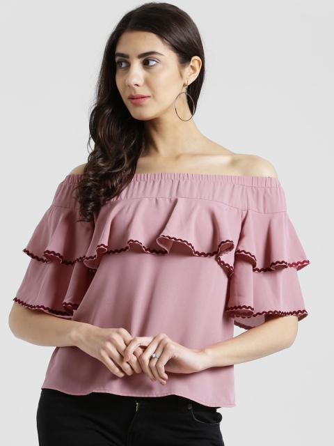 

Zink London Women Pink Solid Bardot Top