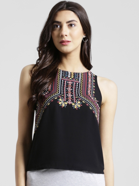 

Zink London Women Black Self Design Tank Top