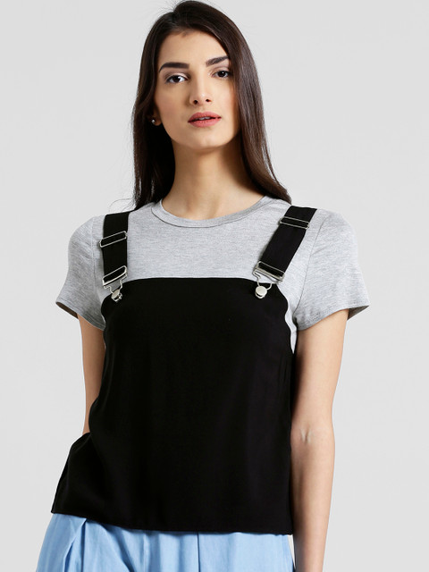 

Zink London Women Black Colourblocked Fitted Top