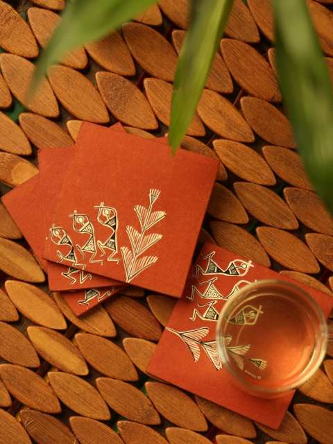 

Set of 4 Rust Hand Painted Wooden Coasters