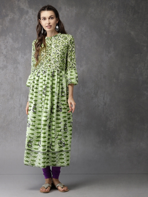 

Anouk Women Green & Purple Printed Kurta with Churidar