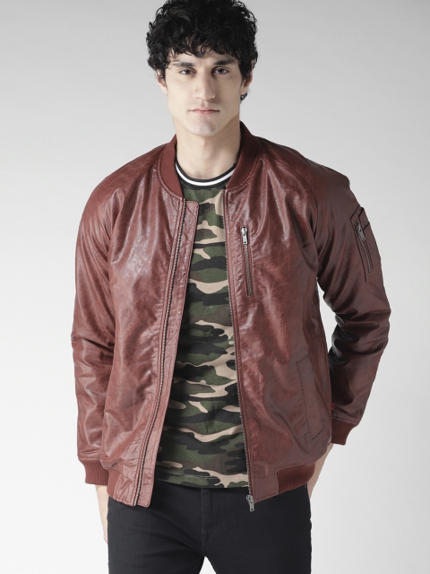 

Levis Men Burgundy Solid Biker Jacket