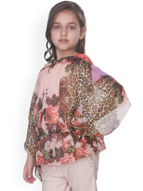 

CUTECUMBER Girls Peach-Coloured Printed Kaftan Top