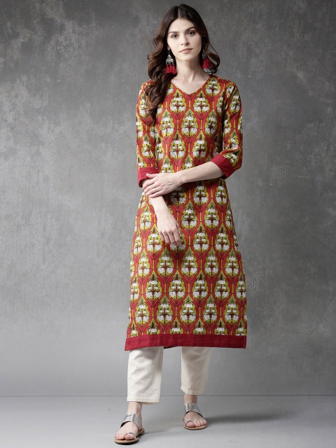 

Anouk Women Red & Green Printed Straight Kurta