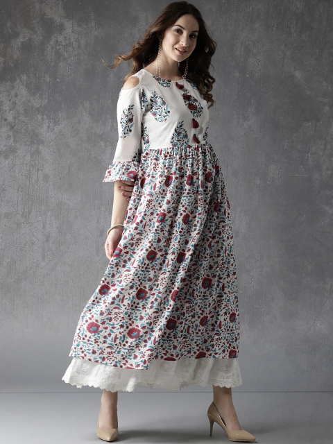 

Anouk Women White & Blue Printed A-Line Kurta