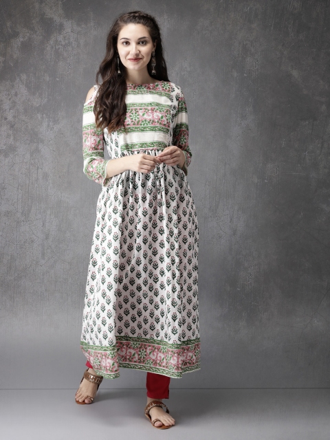 

Anouk Women White & Green Printed A-Line Kurta