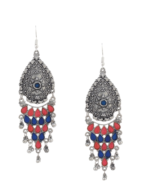 

Mali Fionna Silver-Toned Teardrop Shaped Drop Earrings