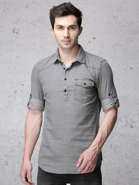 

Ecko Unltd Men Grey Slim Fit Solid Casual Shirt
