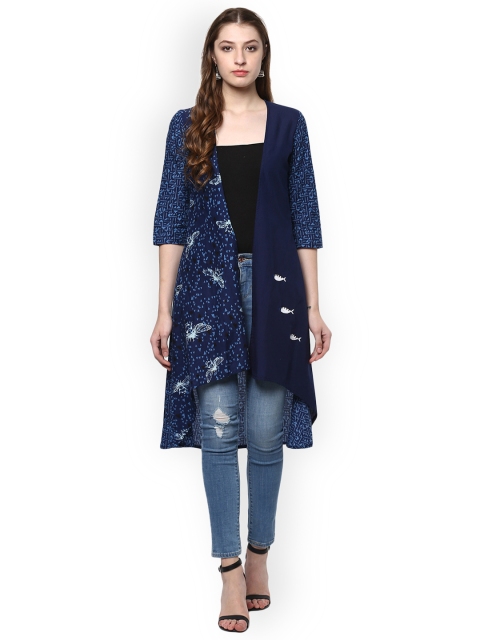 

Avaana Blue Printed Open Front Shrug