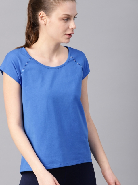 

HRX by Hrithik Roshan Women Blue Solid Round Neck T-shirt