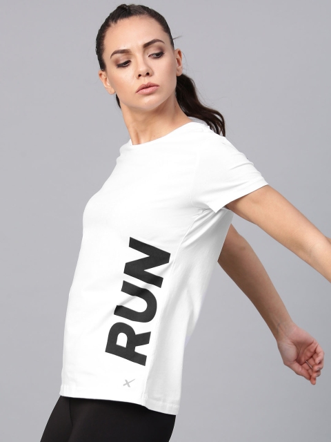 

HRX by Hrithik Roshan Women White Printed Detail Round Neck T-shirt
